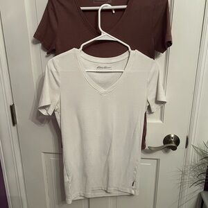 Mauve  and  white Eddie Bauer V-Neck T-Shirts Mediums